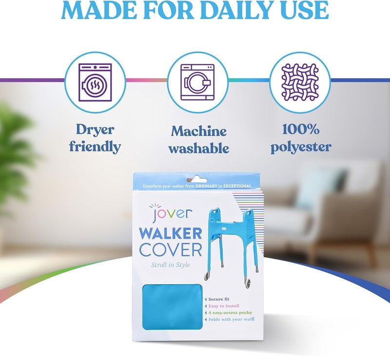 Jover – Walker Covers (Clear Skies) – Colorful Fabric Cover for Standard Folding Walker Mobility Aid with Pockets, Easy Fit Senior Walker Accessories, Washable Polyester, + Matching Storage Bag - Image 4